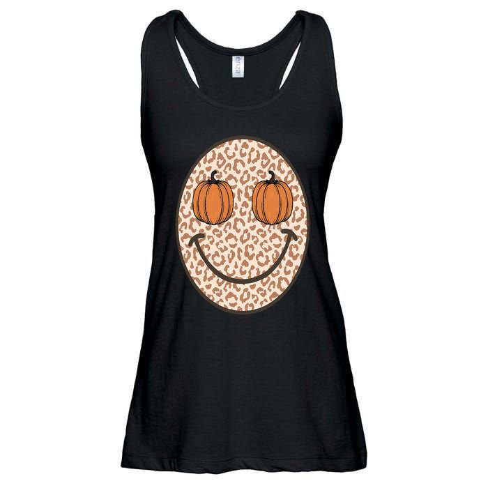 Retro Leopard Smile Face Fall Pumpkin Season Thanksgiving Ladies Essential Flowy Tank