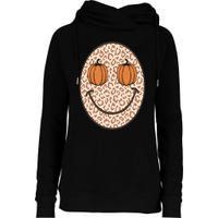 Retro Leopard Smile Face Fall Pumpkin Season Thanksgiving Womens Funnel Neck Pullover Hood