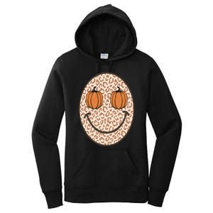 Retro Leopard Smile Face Fall Pumpkin Season Thanksgiving Women's Pullover Hoodie