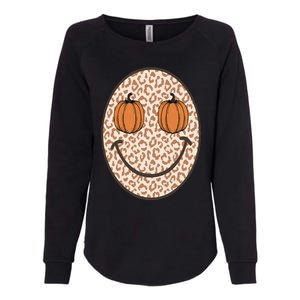 Retro Leopard Smile Face Fall Pumpkin Season Thanksgiving Womens California Wash Sweatshirt