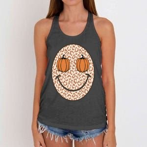 Retro Leopard Smile Face Fall Pumpkin Season Thanksgiving Women's Knotted Racerback Tank