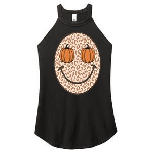 Retro Leopard Smile Face Fall Pumpkin Season Thanksgiving Women's Perfect Tri Rocker Tank