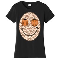 Retro Leopard Smile Face Fall Pumpkin Season Thanksgiving Women's T-Shirt