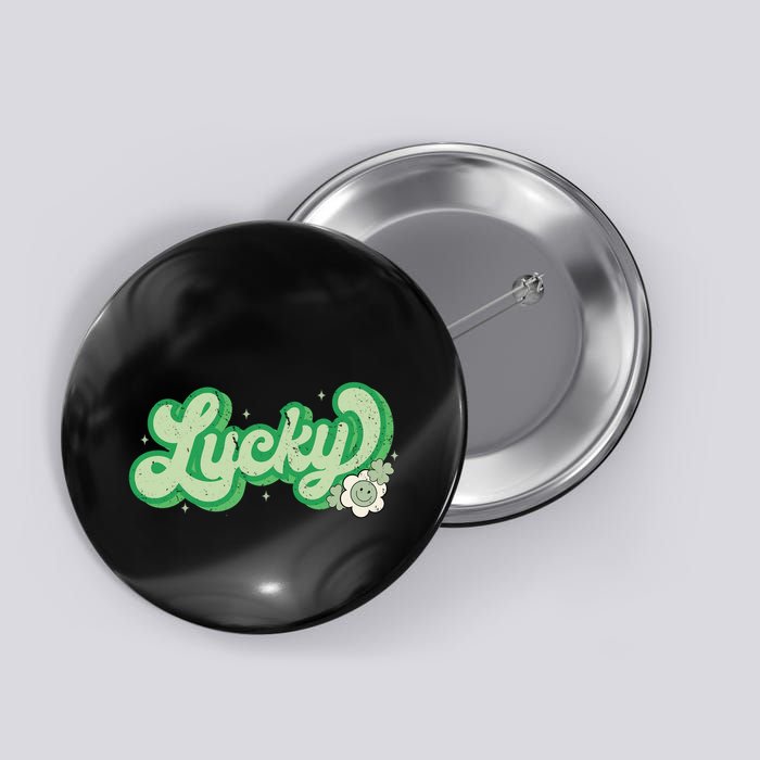 Retro Lucky St Patricks Day Irish Clover Button