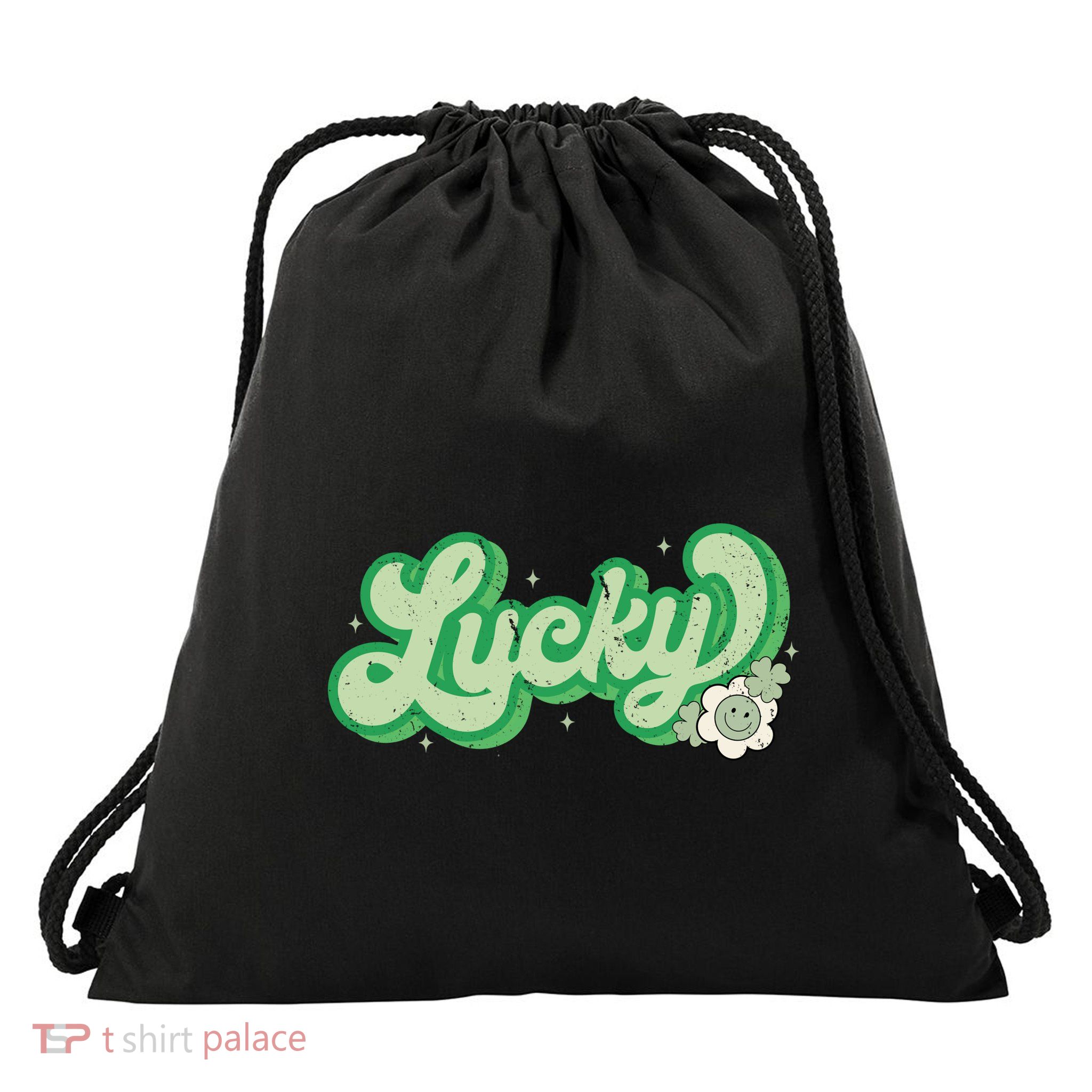 Retro Lucky St Patricks Day Irish Clover Drawstring Bag