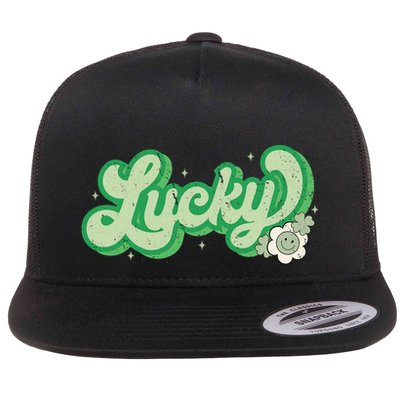 Retro Lucky St Patricks Day Irish Clover Flat Bill Trucker Hat