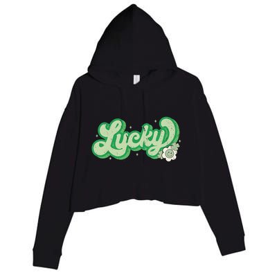 Retro Lucky St Patricks Day Irish Clover Crop Fleece Hoodie