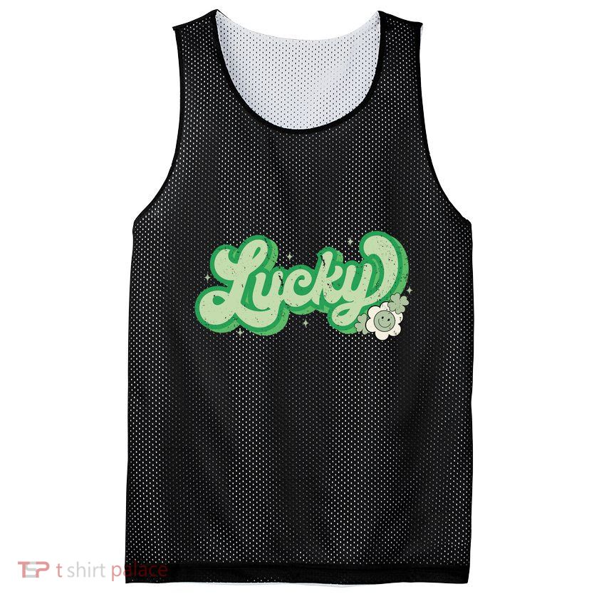 Retro Lucky St Patricks Day Irish Clover Mesh Reversible Basketball Jersey Tank