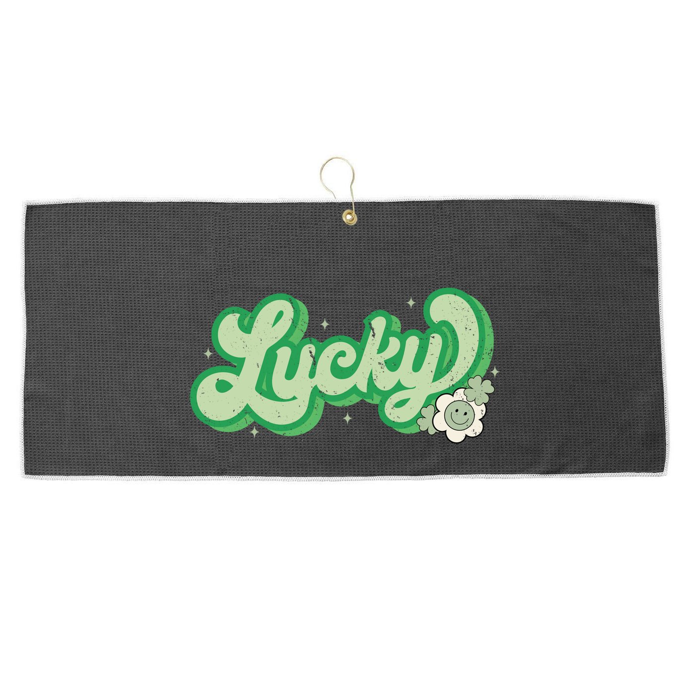 Retro Lucky St Patricks Day Irish Clover Large Microfiber Waffle Golf Towel