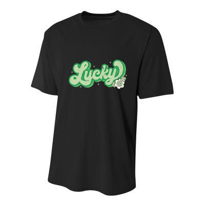 Retro Lucky St Patricks Day Irish Clover Youth Performance Sprint T-Shirt