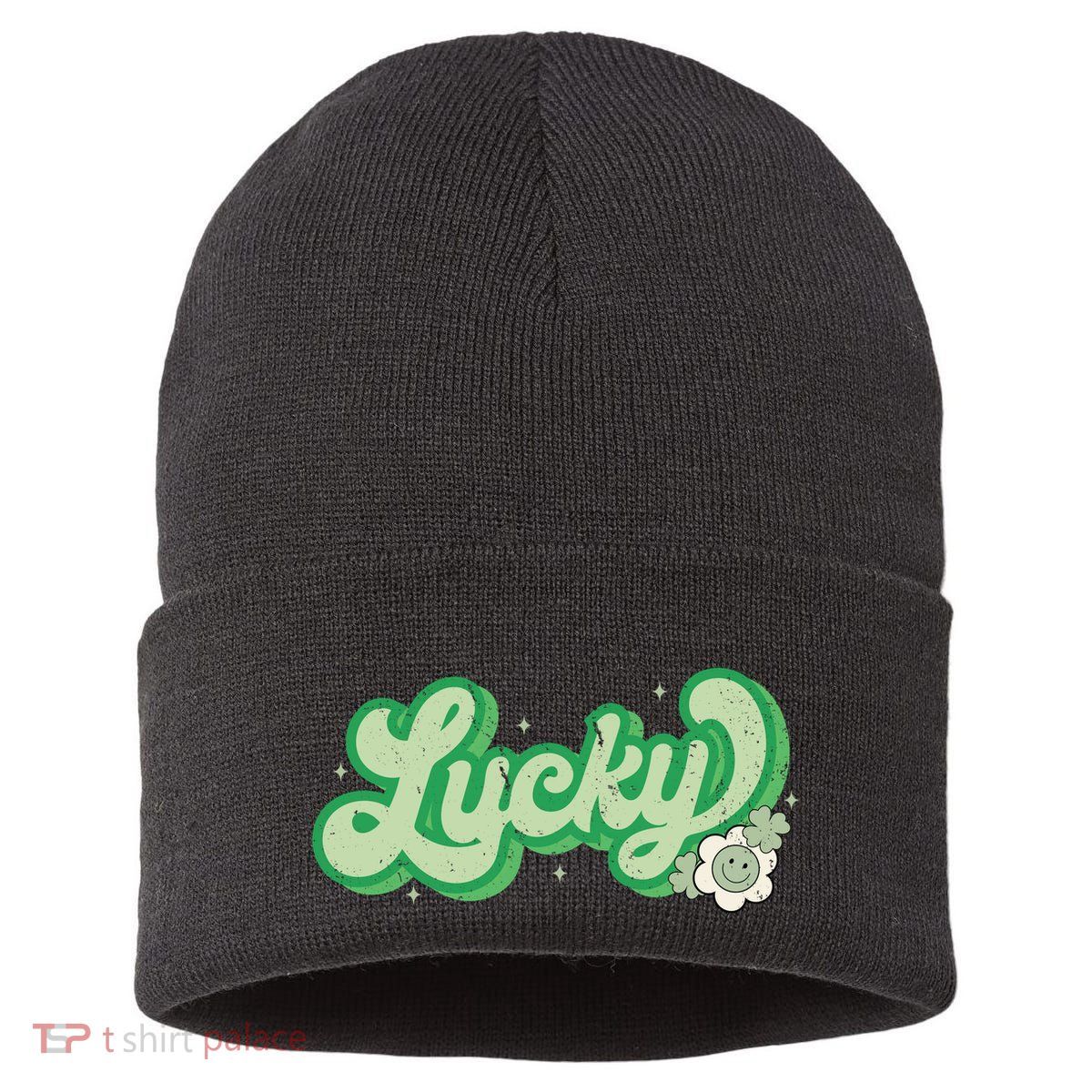 Retro Lucky St Patricks Day Irish Clover Sustainable Knit Beanie