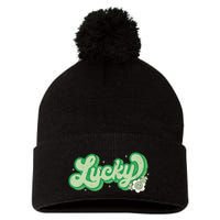 Retro Lucky St Patricks Day Irish Clover Pom Pom 12in Knit Beanie