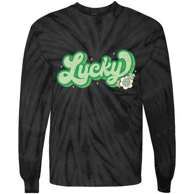 Retro Lucky St Patricks Day Irish Clover Tie-Dye Long Sleeve Shirt
