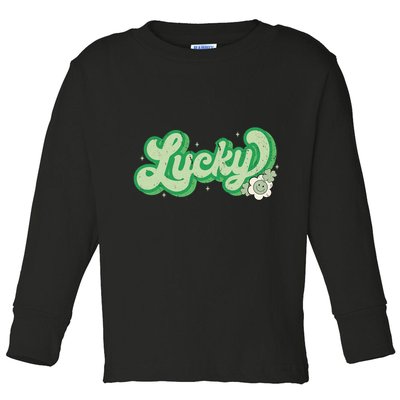 Retro Lucky St Patricks Day Irish Clover Toddler Long Sleeve Shirt