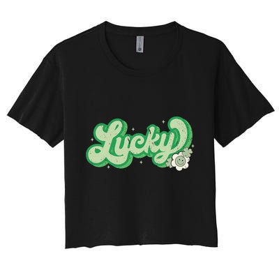 Retro Lucky St Patricks Day Irish Clover Crop Top