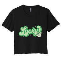 Retro Lucky St Patricks Day Irish Clover Women's Crop Top Tee