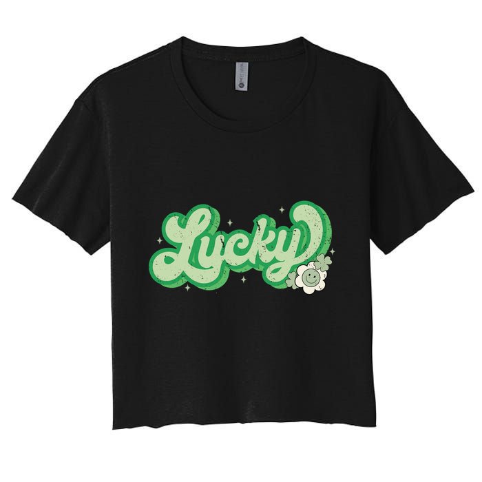 Retro Lucky St Patricks Day Irish Clover Women's Crop Top Tee