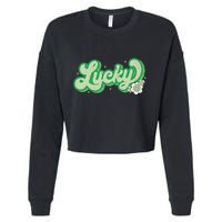 Retro Lucky St Patricks Day Irish Clover Cropped Pullover Crew