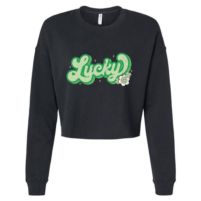 Retro Lucky St Patricks Day Irish Clover Cropped Pullover Crew