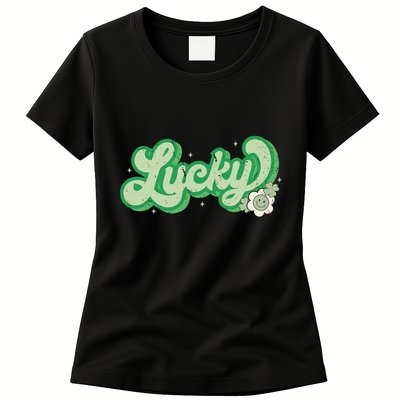 Retro Lucky St Patricks Day Irish Clover Womens T-Shirt