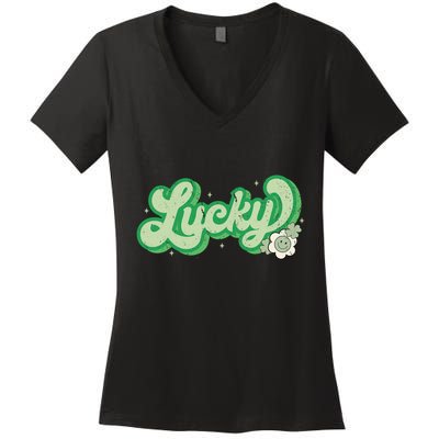 Retro Lucky St Patricks Day Irish Clover Women's V-Neck T-Shirt