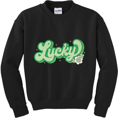 Retro Lucky St Patricks Day Irish Clover Kids Sweatshirt