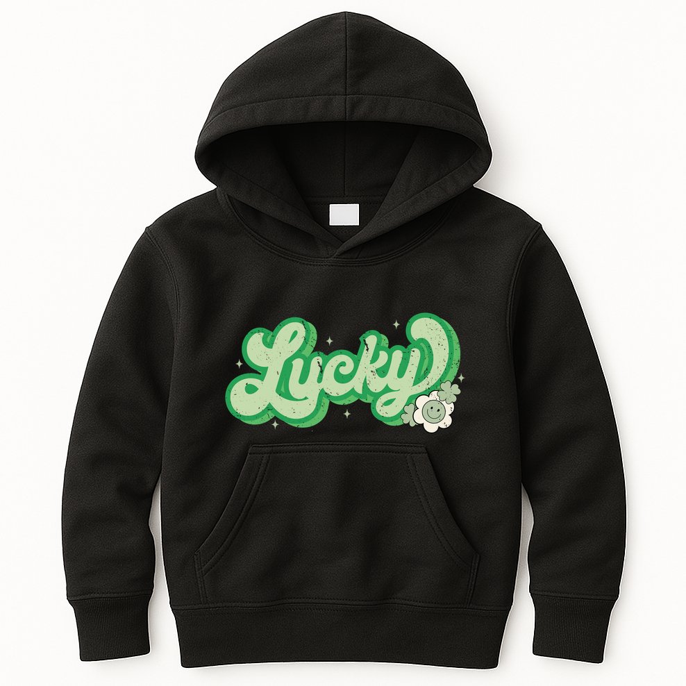 Retro Lucky St Patricks Day Irish Clover Kids Hoodie