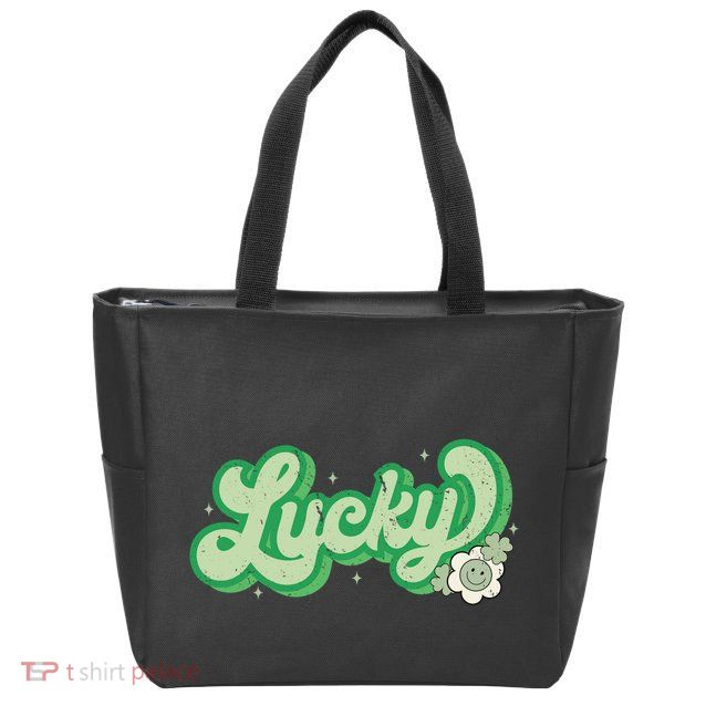 Retro Lucky St Patricks Day Irish Clover Zip Tote Bag