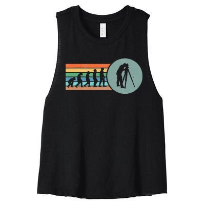 Retro Land Surveying Human Evolution Engineer Land Surveyor Women's Racerback Cropped Tank