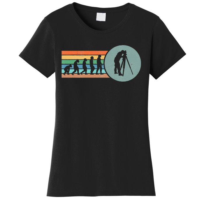 Retro Land Surveying Human Evolution Engineer Land Surveyor Women's T-Shirt