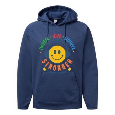 Respect Love Support Stronger Autism Dad Mom Gift Performance Fleece Hoodie