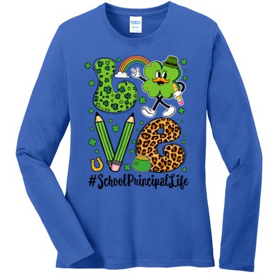 Retro Love School Principal Life St Patrick's Day Lucky Gift Ladies Long Sleeve Shirt