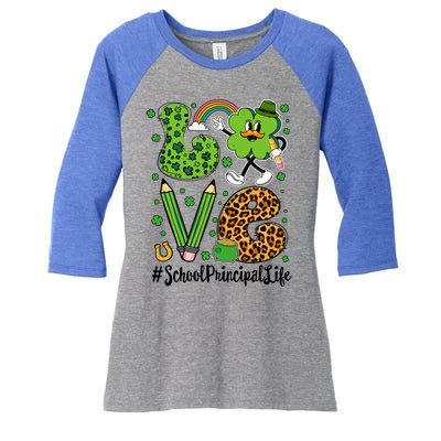 Retro Love School Principal Life St Patrick's Day Lucky Gift Women's Tri-Blend 3/4-Sleeve Raglan Shirt