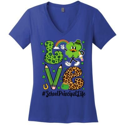 Retro Love School Principal Life St Patrick's Day Lucky Gift Women's V-Neck T-Shirt