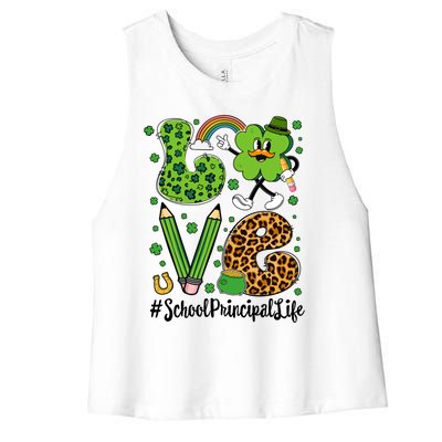 Retro Love School Principal Life St Patrick's Day Lucky Gift Women's Racerback Cropped Tank