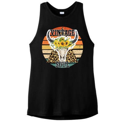 Retro Leopard Sunflower Bull Skull Vintage Soul Western Girl Gift Ladies PosiCharge Tri-Blend Wicking Tank