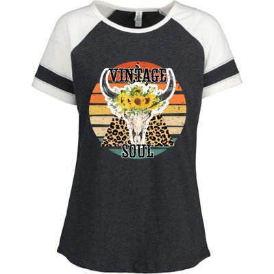 Retro Leopard Sunflower Bull Skull Vintage Soul Western Girl Gift Enza Ladies Jersey Colorblock Tee