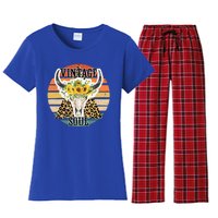 Retro Leopard Sunflower Bull Skull Vintage Soul Western Girl Gift Women's Flannel Pajama Set