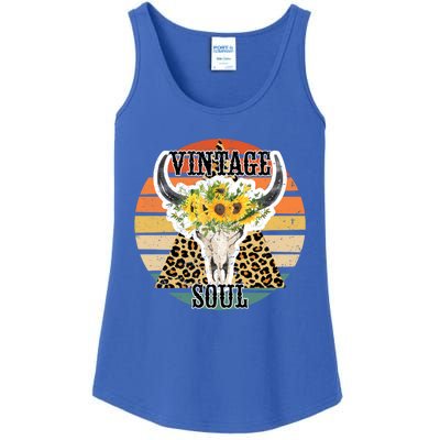 Retro Leopard Sunflower Bull Skull Vintage Soul Western Girl Gift Ladies Essential Tank