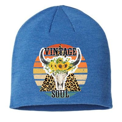 Retro Leopard Sunflower Bull Skull Vintage Soul Western Girl Gift Sustainable Beanie