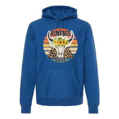 Retro Leopard Sunflower Bull Skull Vintage Soul Western Girl Gift Premium Hoodie