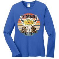 Retro Leopard Sunflower Bull Skull Vintage Soul Western Girl Gift Ladies Long Sleeve Shirt