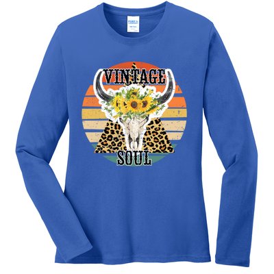 Retro Leopard Sunflower Bull Skull Vintage Soul Western Girl Gift Ladies Long Sleeve Shirt