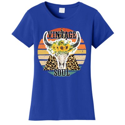 Retro Leopard Sunflower Bull Skull Vintage Soul Western Girl Gift Women's T-Shirt