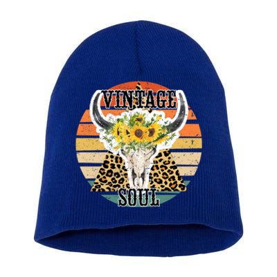 Retro Leopard Sunflower Bull Skull Vintage Soul Western Girl Gift Short Acrylic Beanie