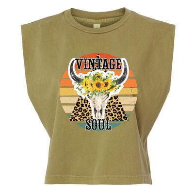 Retro Leopard Sunflower Bull Skull Vintage Soul Western Girl Gift Garment-Dyed Women's Muscle Tee