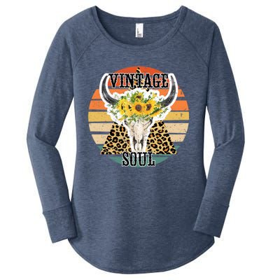 Retro Leopard Sunflower Bull Skull Vintage Soul Western Girl Gift Women's Perfect Tri Tunic Long Sleeve Shirt