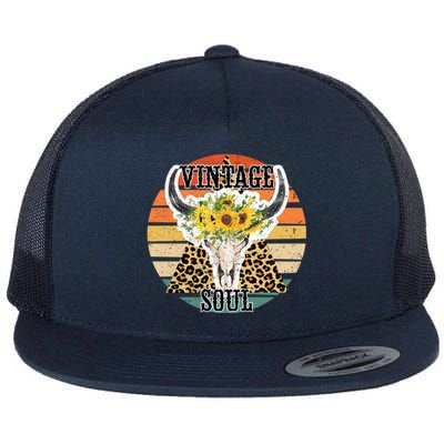 Retro Leopard Sunflower Bull Skull Vintage Soul Western Girl Gift Flat Bill Trucker Hat