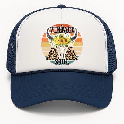 Retro Leopard Sunflower Bull Skull Vintage Soul Western Girl Gift Trucker Hat