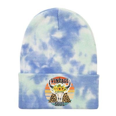 Retro Leopard Sunflower Bull Skull Vintage Soul Western Girl Gift Tie Dye 12in Knit Beanie